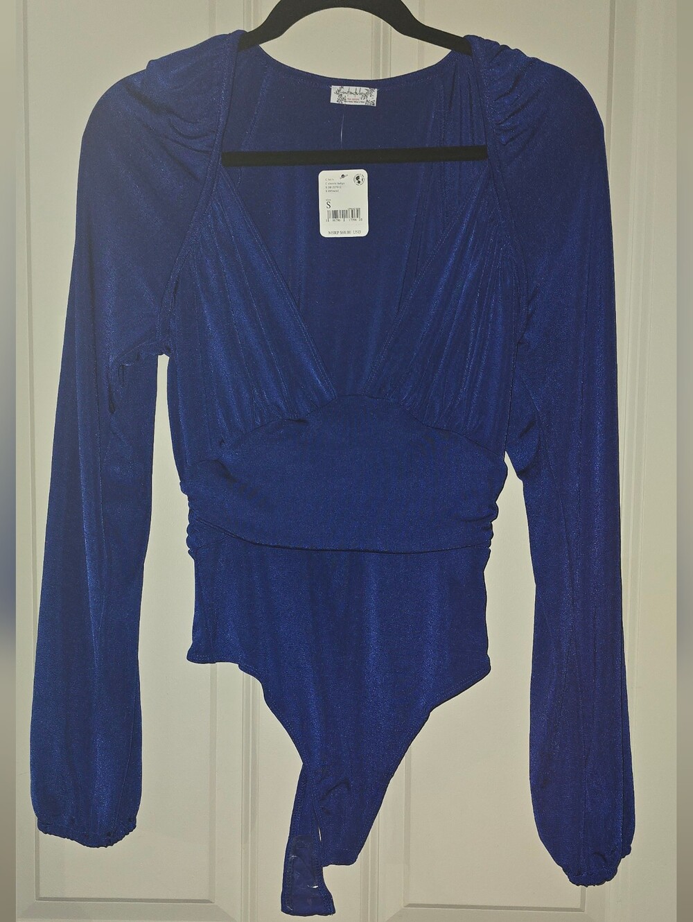 NWT FP Royal Blue Long Sleeve V-Neck Bodysuit